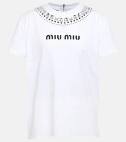 Miu Miu Verziertes T-Shirt Aus Baumwolle