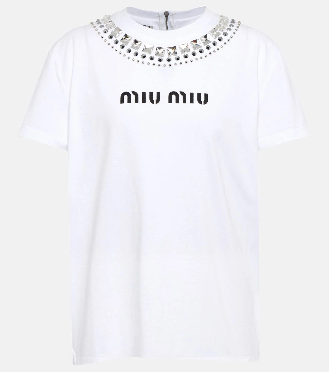Miu Miu Verziertes T-Shirt Aus Baumwolle 3 Miu Miu Verziertes T-Shirt Aus Baumwolle