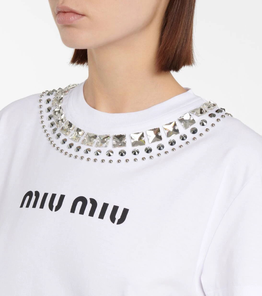 Miu Miu Verziertes T-Shirt Aus Baumwolle 6 Miu Miu Verziertes T-Shirt Aus Baumwolle – Bild 4